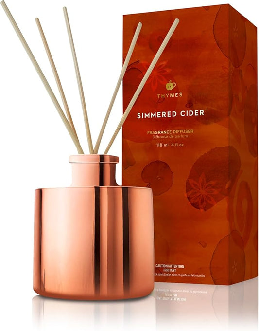 Thymes Petite Oil Reed Diffuser Set – Includes Reed Diffuser Sticks, Fragrance Oil, & Glass Bottle – Luxury Home Decor – Fall Decor – Fall Scents – Rose Gold (Simmered Cider, 4 fl oz)