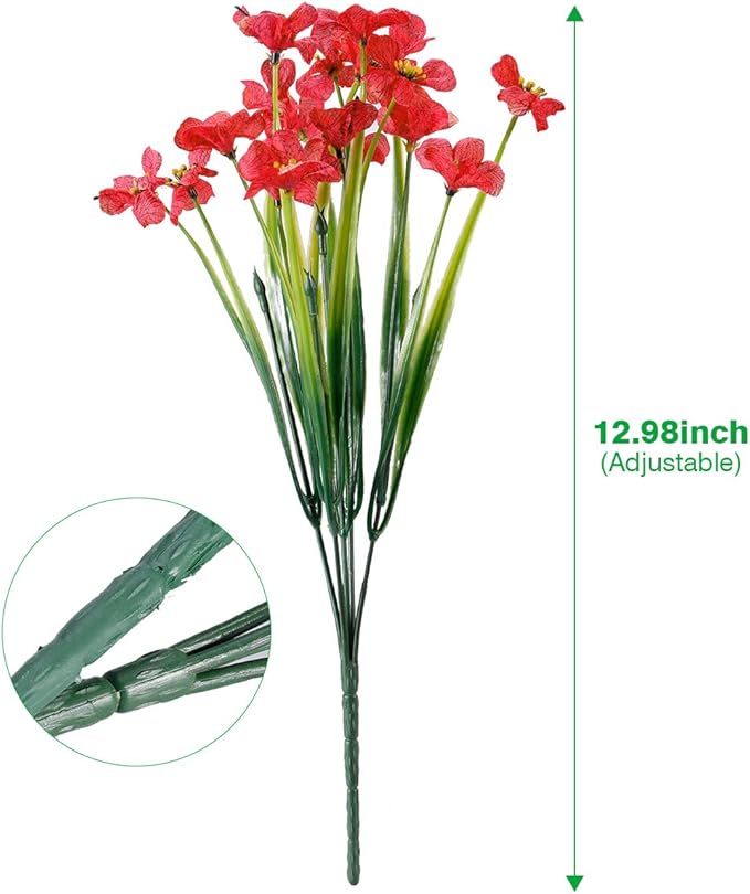 30 Bundles Artificial Flowers Outdoor UV Resistant Fake Flowers No Fade Faux Plastic Plants Garden Porch Window Box Decorating(Deep Red)