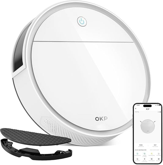 OKP Life Robot Vacuum and Mop K5P Pro 2-in-1, 5000Pa Suction Robot Vacuum Cleaner, Self-Recharging, Wi-Fi/APP/Alexa/Remote Control, Ideal for Hard Floors & Pet Hair