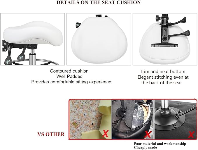 Kaleurrier Adjustable Height Drafting Stool Drafting Chair with Backrest & Foot Rest,Swivel Rolling Stools for Work Studio Dental Office Salon Kitchen Counter Tall Home Desk Chairs (White)