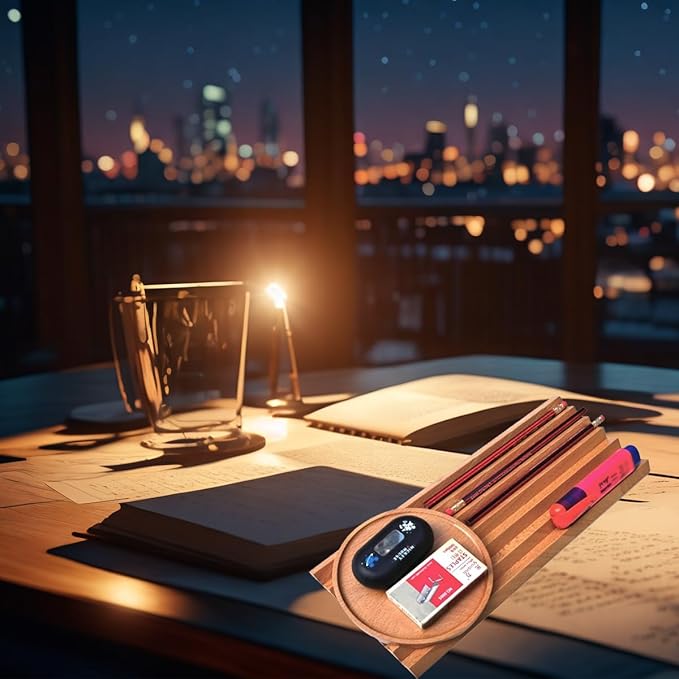 Pen Holder Wave Pen Tray Wooden Desk Organizer,Pencil Holder,Fountain Tray,Pencil Organizer Organizer for Desk (Oak)