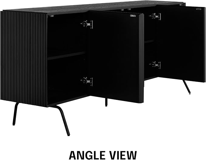 NTC Veil Modern Sideboard with 4 Doors, Buffet Cabinet with Vertical Groove Design and Metal Legs, Storage Cabinet for Living Room, and Hallway, Effortless Assembly - Burnt Black