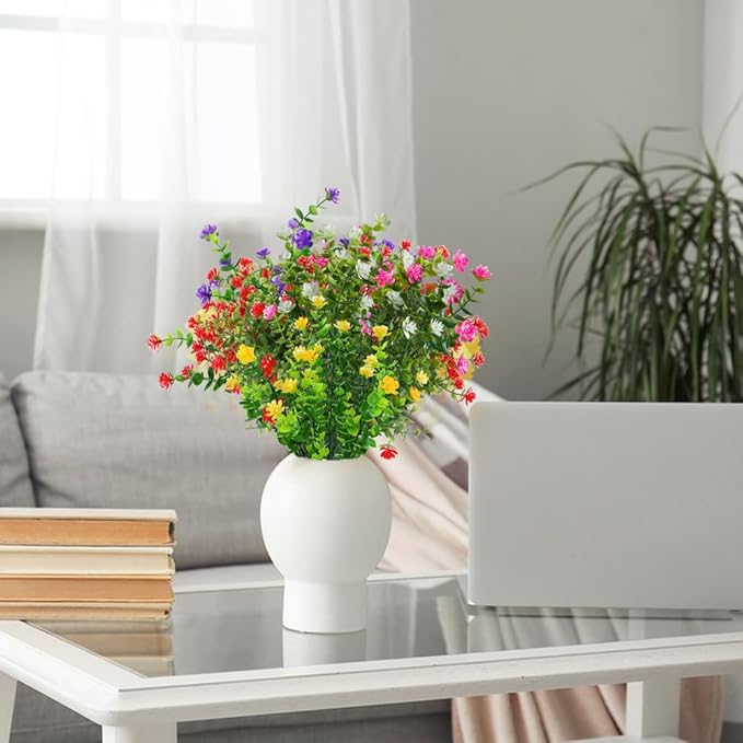 10PCS Artificial Eucalyptus Plants,Fake Boxwood Shrubs UV Resistant No Fade Faux Plastic Greenery for Wedding Bridal Bouquet Indoor Outdoor Home Garden Kitchen Office Table Vase(Mix Color)