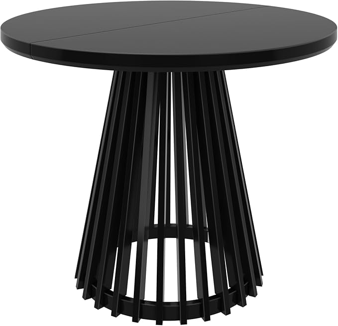 Plank+Beam Lido Round Dining Table, 38", Wooden, Pedestal, Minimalist Kitchen Table for 4 for Dining Room, Black