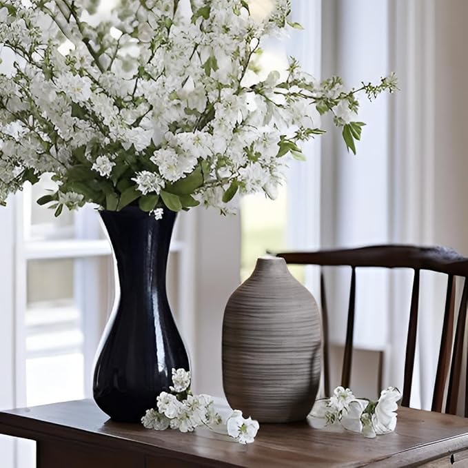 ALMA 9 in Contemporary Vessel for Room Decor Aesthetic|Decorative Black Gray Vase for Pampas Grass|Boho Vase for Coffee Table Centerpiece,Nightstand,Bookshelf,Minimalist Living Room,Bathroom Decor