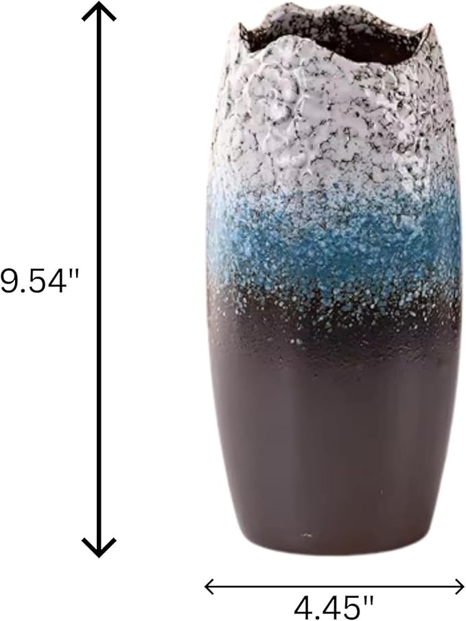 Handcrafted Ceramic Vase – Modern Textured Flower Vase with Gradient Glaze, Rustic Home Décor Accent for Living Room, Office, and Table Centerpiece – Blue, White & Brown
