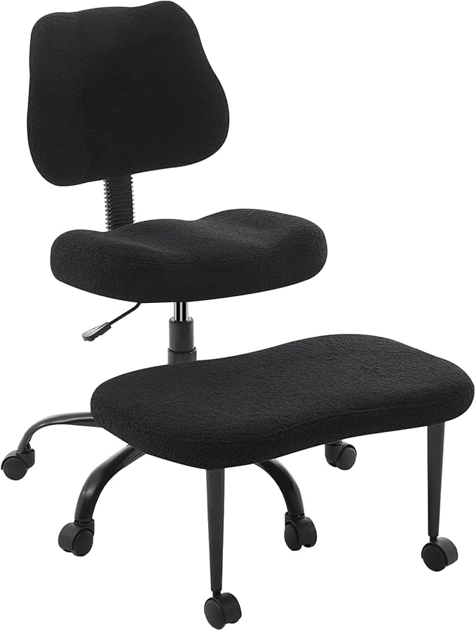 Criss Cross Legged Meditaion Chair,Exquisite Home Office Furniture,Ergonomic Kneeling with Lumbar Support and Adjustable Height Stool,for ADHD Adults,Teddy Fabric (Black)