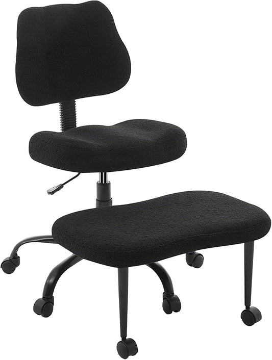 Criss Cross Legged Meditaion Chair,Exquisite Home Office Furniture,Ergonomic Kneeling with Lumbar Support and Adjustable Height Stool,for ADHD Adults,Teddy Fabric (Black)