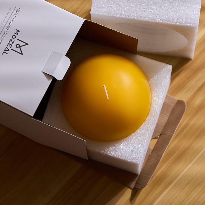 MOZEAL Hand-Poured, 6 Inch Yellow Large Round Ball Candles - Elegant Yellow Round Pillar Candles, Dripless, Unscented, Smokeless, Ideal for Spring and Summer Parties.