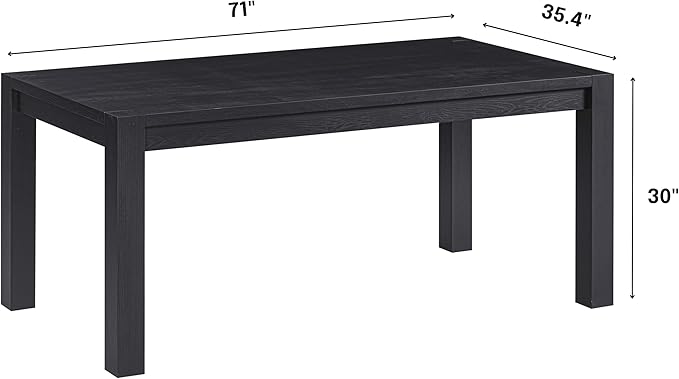 NTC Block 71 Inch Modern Farmhouse Dining Table, Rectangular Dinner Table for Dining Room, Living Room Furniture, Effortless Assembly, Burnt Black