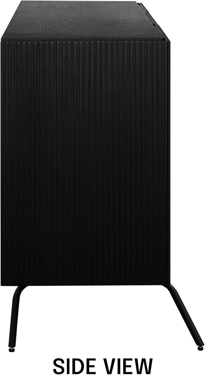 NTC Veil Modern Sideboard with 3 Doors, Buffet Cabinet with Vertical Groove Design and Metal Legs, Storage Cabinet for Living Room, and Hallway, Effortless Assembly - Burnt Black