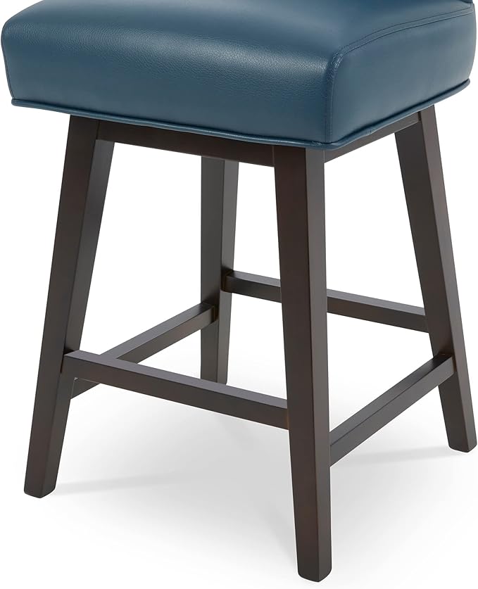 CHITA 26 Inch Counter Height Swivel Bar Stools Set of 2, FSC Certified Modern Upholstered Faux Leather Swivel Barstool Chair with Back, Blue