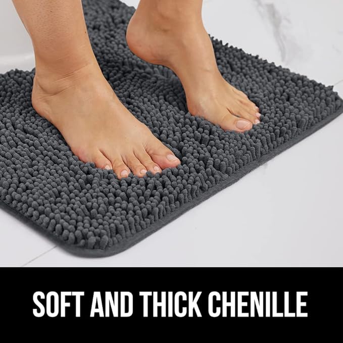 GORILLA GRIP Bath Rug Mat 30x20, Soft Absorbent Chenille, Quick Dry Microfiber Mats, Rubber Backing Washable Shower Floor Rugs, Bathmat Runner, US Designed Bathroom Home Decor Accessories Charcoal