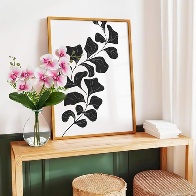 Pink Orchids Artificial Flowers, Faux Orchid in Glass Vase Real Touch Small Phalaenopsis Orchid Flowers Arrangements with Clear Vase Orchid Centerpiece for Dining Room Table