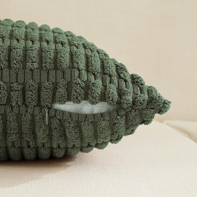 Fancy Homi 4 Packs Boho Olive Green Decorative Throw Pillow Covers 20x20 Inch for Couch Bed Sofa, Rustic Modern Farmhouse Home Decor, Soft Plush Corduroy Square Cute Cushion Case 50x50 cm