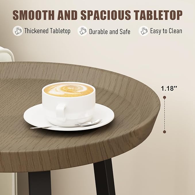 Gadroad Round End Table with Storage Shelf, 2 Tier Farmhouse Side Table Nightstand for Living Room, Bedroom, Wood Tabletop & Black Metal Frame, Walnut Color 15.7 * 15.7 * 23.0inches