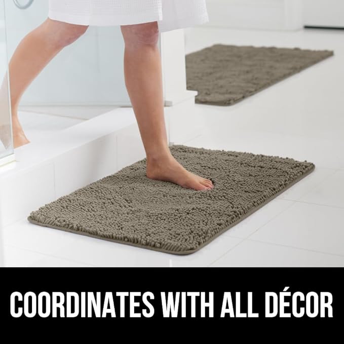GORILLA GRIP Bath Rug Mat 30x20, Thick Soft Absorbent Chenille, Quick Dry Microfiber Mats, Rubber Backing Washable Shower Floor Rugs, Bathmat Runner, US Designed Bathroom Home Decor Accessories Latte