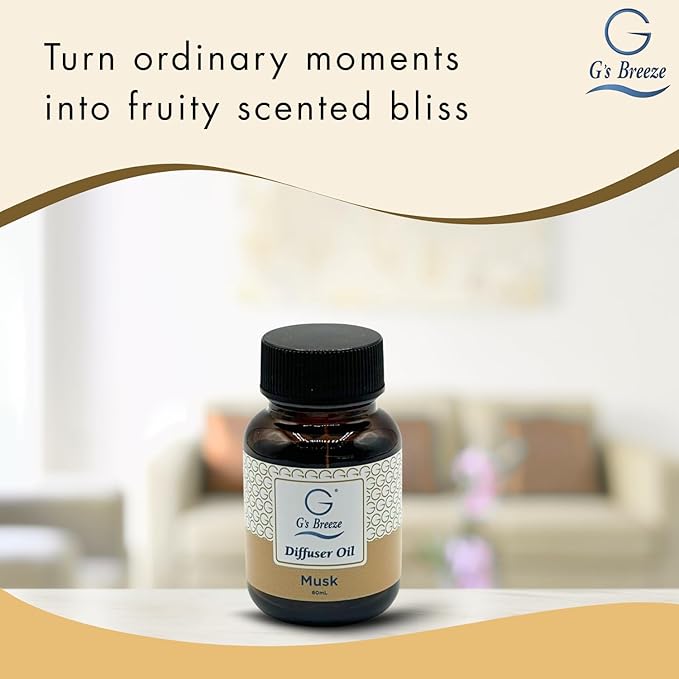 G’s Breeze Musk Diffuser Oil Refill – Warm, Rich & Soothing Musk Scent – Ideal for Bedrooms, Living Rooms, Offices & More – Elevate Your Space with a Timeless Aroma – 60 ML
