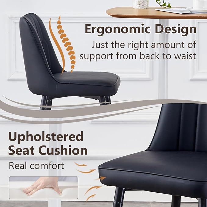 Bar Stools Set of 2,Counter Height Bar Stools with Back,Modern Faux Leather Kitchen Stools,27"Black Barstools with Stable Metal Leg,Armless Counter Height Chair for Kitchen Island,Coffee Corner