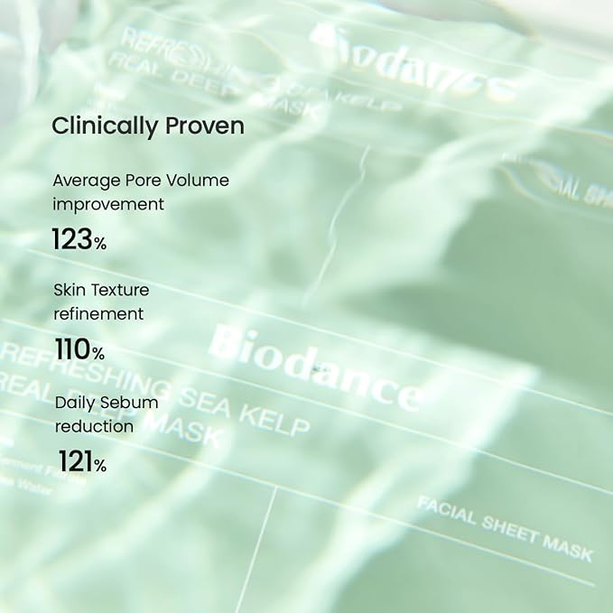 BIODANCE Refreshing Sea kelp Real Deep Mask, Overnight Hydrogel Mask, Calming, Oil & Sebum Control, Blemish Care, Korean Skincare | 1.19oz(34g) x 4ea