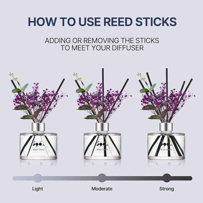 396 st. Preserved Baby's Breath Flower Reed Diffuser, Black Cherry, 200ml(6.7oz) / Reed Diffuser Sets, Home Fragrance, Scented Oils, Home & Bathroom Décor