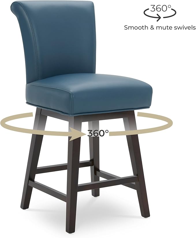 CHITA 26 Inch Counter Height Swivel Bar Stool, FSC Certified Modern Upholstered Faux Leather Swivel Barstool Chair with Back, Blue