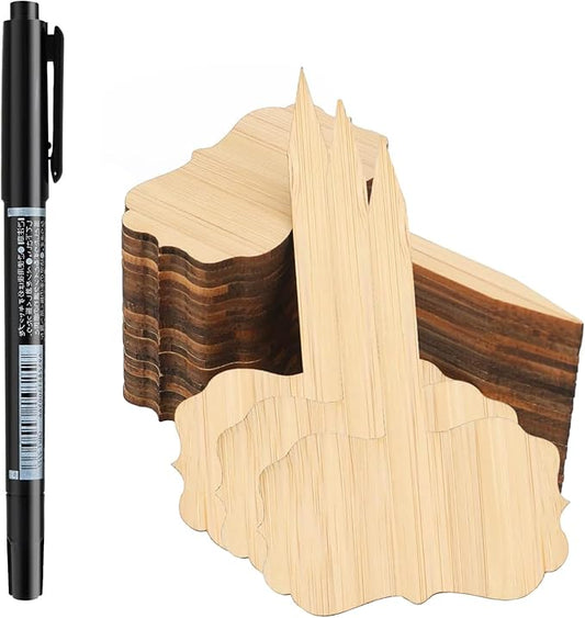 OBTANIM 75 Pack Bamboo Rectangle Plant Labels with A Marker Pen, Garden Markers Sign Plant Tags for Seedling Potted Herbs Flowers Vegetables