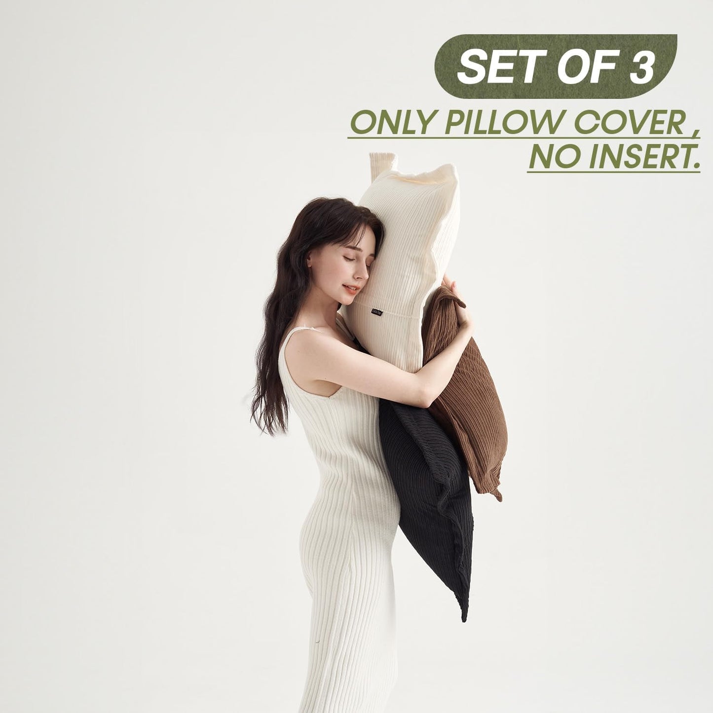 Set of 3 Classic Vintage Decorative Throw Pillow Covers 18x18inch, Striped Corduroy Cute Soft Fluffy Square Cushion Covers for Couch Sofa Car Home Farmhouse Decor(Dark Brown, Black & White)