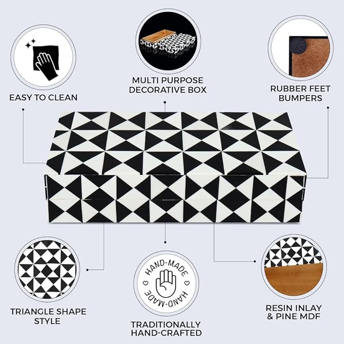 Handicrafts Home Handmade Triangle-B&W Collection Decorative Jewelry Box Organizer – Keepsakes, Trinkets, and Home Decor – Antique Coffee Table Storage, Memory Box, Farmhouse Style Decor, 10x4.5x2.5