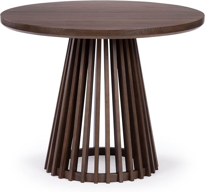 Plank+Beam Lido Round Dining Table, 38", Wooden, Pedestal, Minimalist Kitchen Table for 4 for Dining Room, Walnut