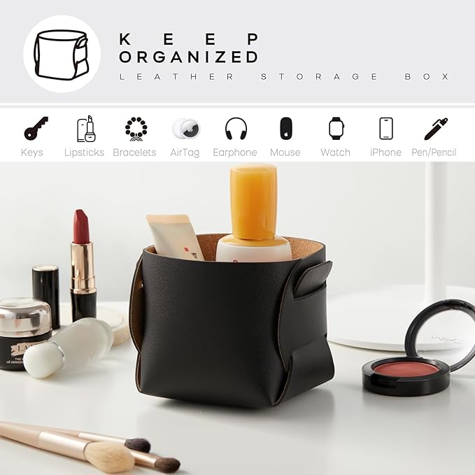 HOMIEAZICOZI 2-Pack Cork Leather Desk Accessories Storage - Pencil Pen Holder - Makeup Brush Holder Organizer - Stylish Addition to Home Decor (Black)