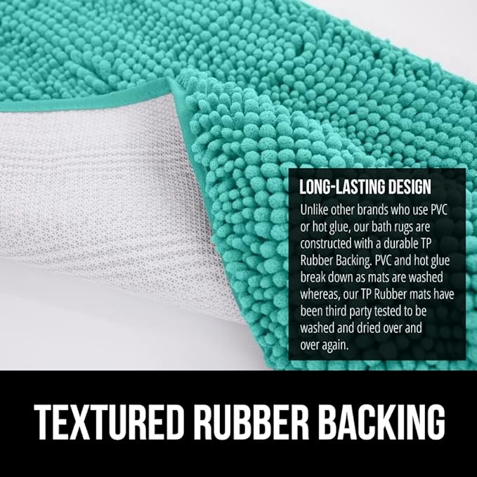 GORILLA GRIP Bath Rug Mat 30x20, Soft Absorbent Chenille, Quick Dry Microfiber Mats, Rubber Backing Washable Shower Floor Rugs, Bathmat Runner, US Designed Bathroom Home Decor Accessories Turquoise