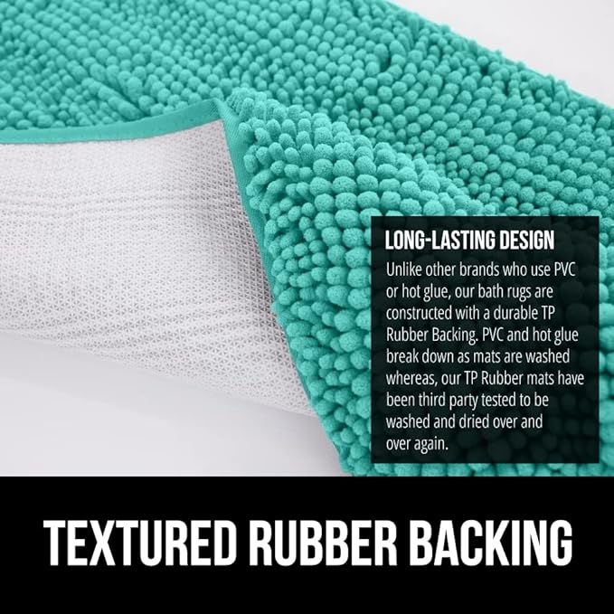 GORILLA GRIP Bath Rug Mat 60x24, Thick Soft Absorbent Chenille, Quick Dry Microfiber Mats, Rubber Backing Machine Washable Shower Floor Rugs, Bathmat Runner, Bathroom Home Decor Accessories, Turquoise