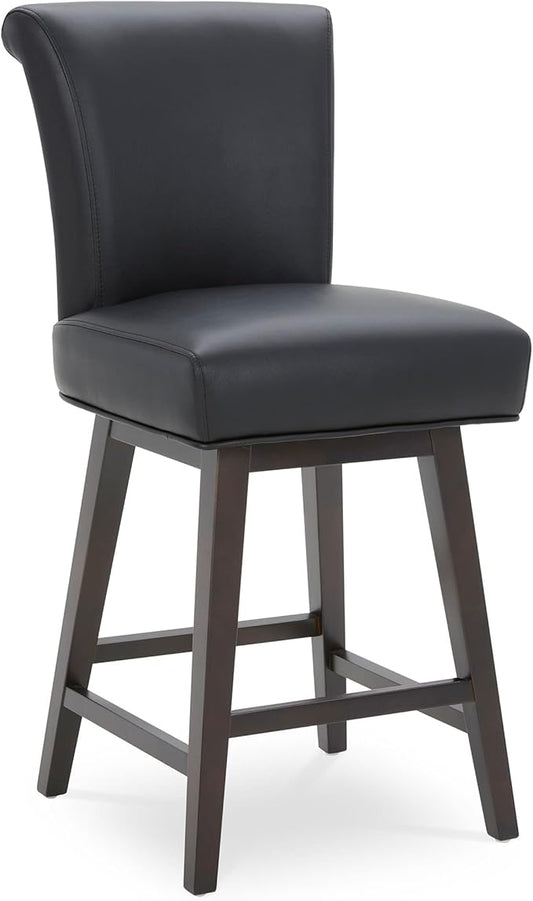 CHITA 26 Inch Counter Height Swivel Bar Stool, FSC Certified Modern Upholstered Faux Leather Swivel Barstool Chair with Back, Black