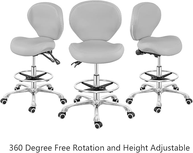 Grace & Grace Rolling Drafting Chair Height Adjustable Stool with Backrest and Footrest for Computer,Studio,Workshop,Classroom, Lab, Counter, Home Office, Work from Home Chair, Home Desk Chair (Grey)