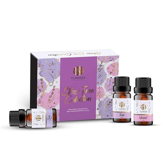 Florona Stress Free Premium Quality Oil Gift Set of 3-1 fl oz (10 ml x 3) for Diffuser Aromatherapy - Sleep, Relax & Unwind, Essential Oil Set for Diffuser