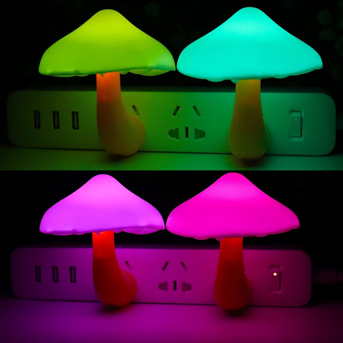 AUSAYE 4 Pack Plug in Night Light Sensor Light, Color Changing Mushroom Light LED Nightlights for Kids, Adults, Bedroom, Bathroom,Hallway, Stairs, Kitchen
