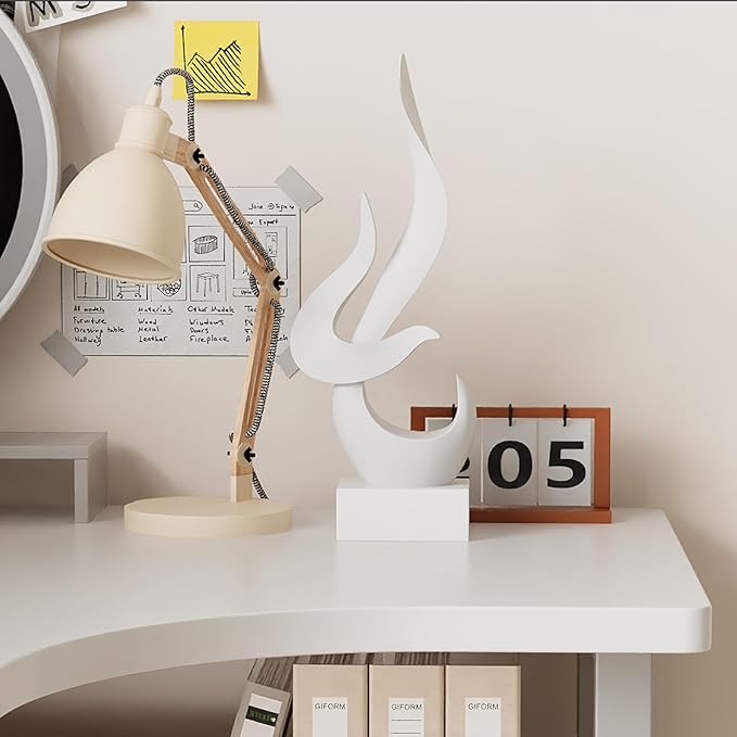 White Fire Flame Sculpture, Modern Abstract Resin Statue, Art Statue Home Decor for Living Room TV Stand Coffee Table Shelf Accents Decor