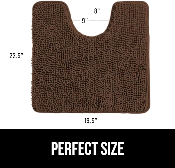 GORILLA GRIP Plush Absorbent Shaggy Chenille Bath Rug Mat for Oval Toilet Base with Rubber Backing, Machine Washable Rugs, Soft Microfiber Contour Mats for Toilets, Bathroom Decor, Brown