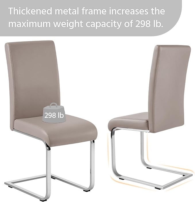 Yaheetech Dining Chairs Set of 2 Modern Faux Leather Upholstered Dining Room Chairs with High Back and Metal Chrome Legs for Kitchen/Living Room/Restaurant, Light Brown