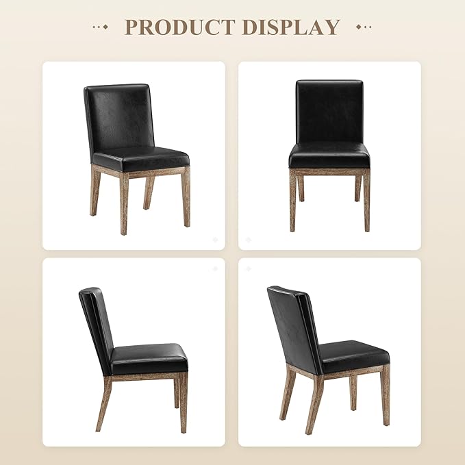 Wooden Dining Chairs Set of 4, Modern Leather Upholstered Dining Room Chair, Kitchen Side Chairs, Farmhouse Dinner Chair with High Back for Kitchen, Black