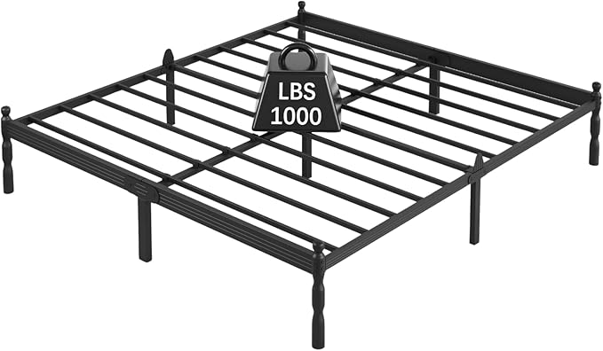 14 Inch King Size Bed Frame with 2 Pcs Mattress Slide Stopper, King Platform Bed Frame Metal, No Box Spring Needed, Easy Assembly, Heavy Duty, Noise Free, Non-Slip
