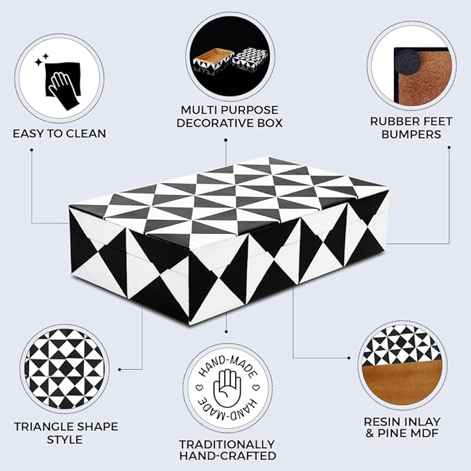 Handicrafts Home Handmade Triangle-B&W Collection Decorative Jewelry Box Organizer – Keepsakes, Trinkets, and Home Decor – Antique Coffee Table Storage, Memory Box, Farmhouse Style Decor, 8x5x2