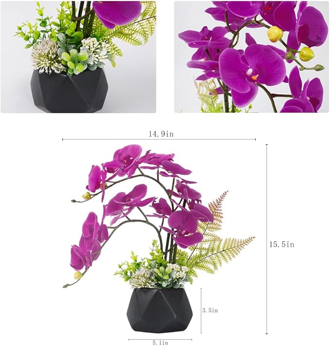 LESING Artificial Potted Orchid Flower for Table Centerpieces,Real Touch Fake Orchid Flowers in Vase for Home Decoration (Style 1,Black Vase)