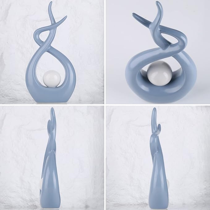 Blue White Modern Sculpture Table Decorations, Ceramic Knick Knacks Statues for Living Room Decor, Tv Stand and Desk Decor, Suitable for Coffee Tables and Shelf Decorations, Great Gift Idea