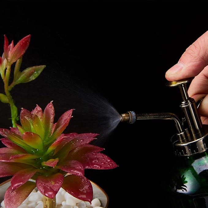 Glass Plant Mister Spray Bottle, Vintage Plant Spritzer Sprayer Mister, Succulent Watering Bottle with Top Pump, Small Glass Watering Can for Indoor Outdoor Houseplant - Dark Green