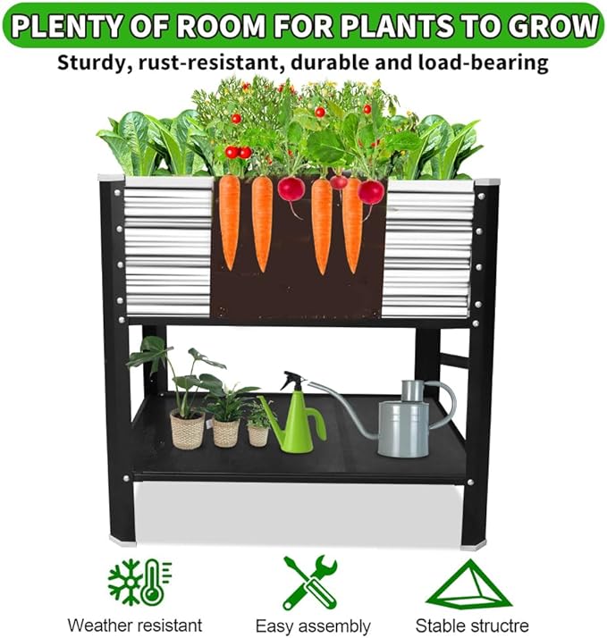 Elevated Metal Raised Garden Bed, Large Outdoor Metal Planter Box Big Flower Plant Pot for Planting Flowers Vegetables and Herbs (Silver, Small)