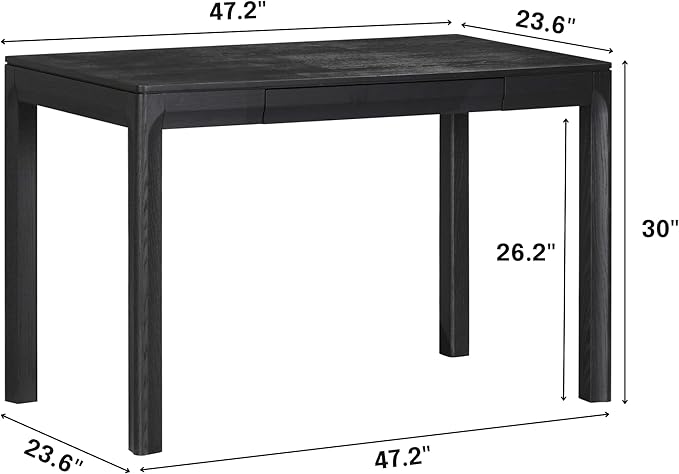 NTC Flow Modern Wooden Rectangle Desk Table with Hidden Drawer – Waterproof & Heat Resistant, Burnt Black