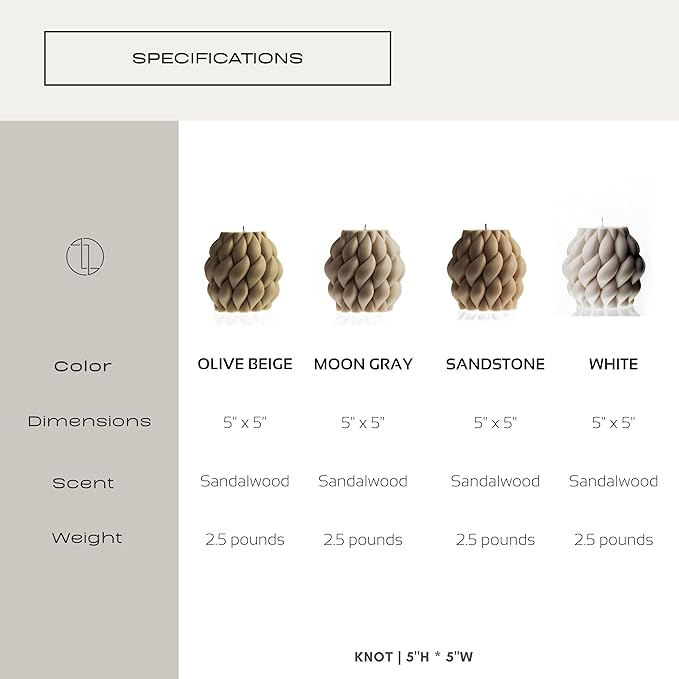 LAWA Knot Ball Candle - Large Beautiful Handmade Pillar Scented Soy Wax Elegant Bubble Aesthetic Candle Housewarming Gift Home Room Shelf Decor Idea White