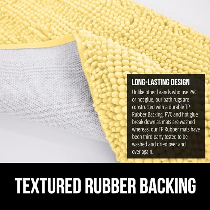 GORILLA GRIP Bath Rug Mat, Thick Soft Absorbent Chenille, Quick Dry Microfiber Mats, Rubber Backing Washable Shower Floor Rugs, Bathmat Runner, US Designed Bathroom Home Decor Accessories 24x17 Yellow